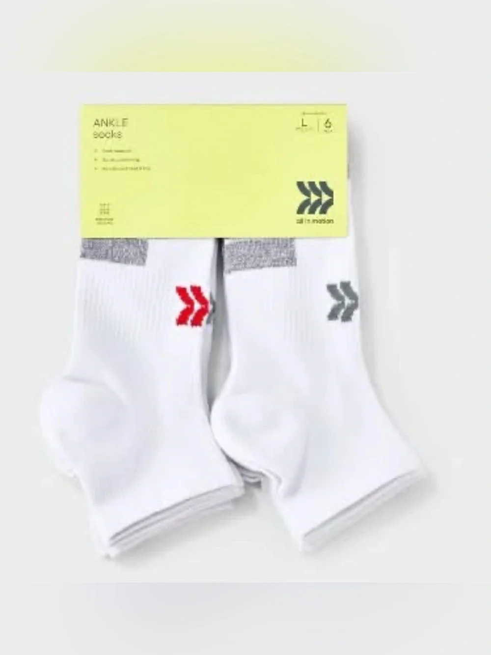 6pack all in motion kids ankle socks size medium